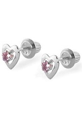 terrific teeny white gold heart pink birthstone baby earrings